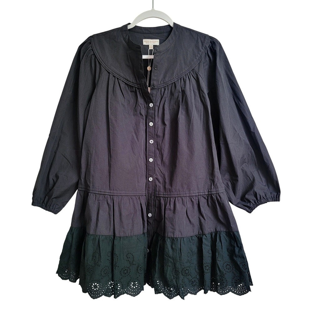 NWT Secret Mission Black Cotton Eyelet Tiered Babydoll Mini Dress Small Oversize